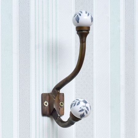 Grey Leaf Ceramic Iron Hat Hooks